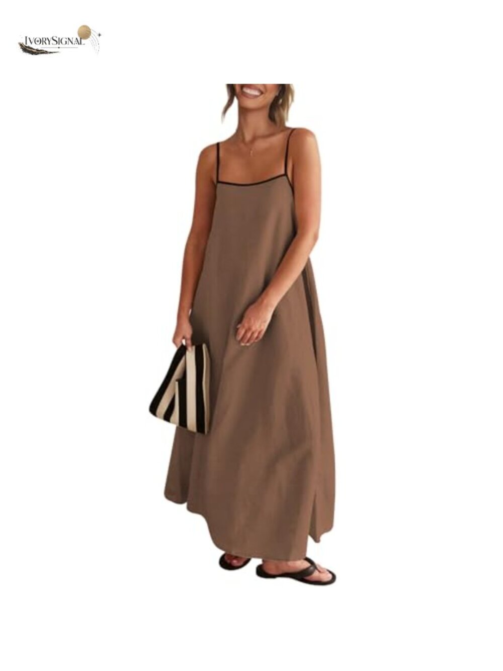 Linen Blend Maxi Dress Pockets Adjustable Straps Sleeveless Casual Sundress